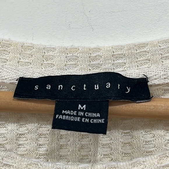 Sanctuary Waffle Knit Crewneck Long Sleeve Top in Ivory size M - Picture 3 of 11